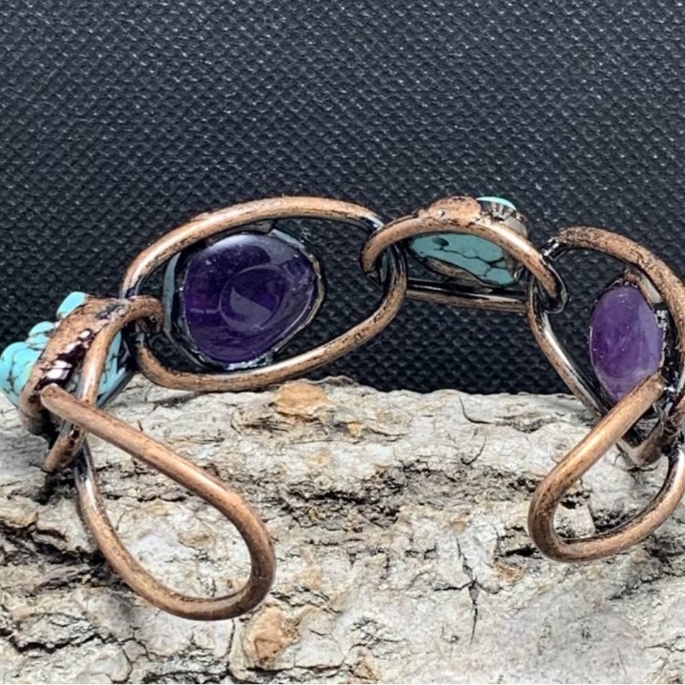 Turquoise and Amethyst bronze Bracelet - Picture 9 of 12
